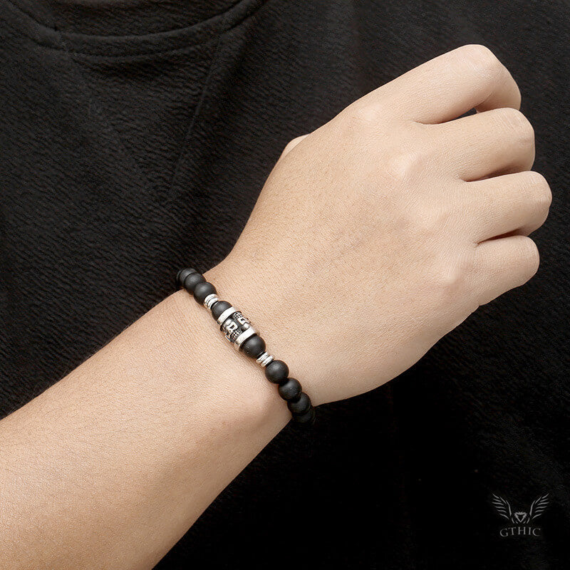 Vintage Skull Pattern Natural Stone Bracelet | Gthic.com