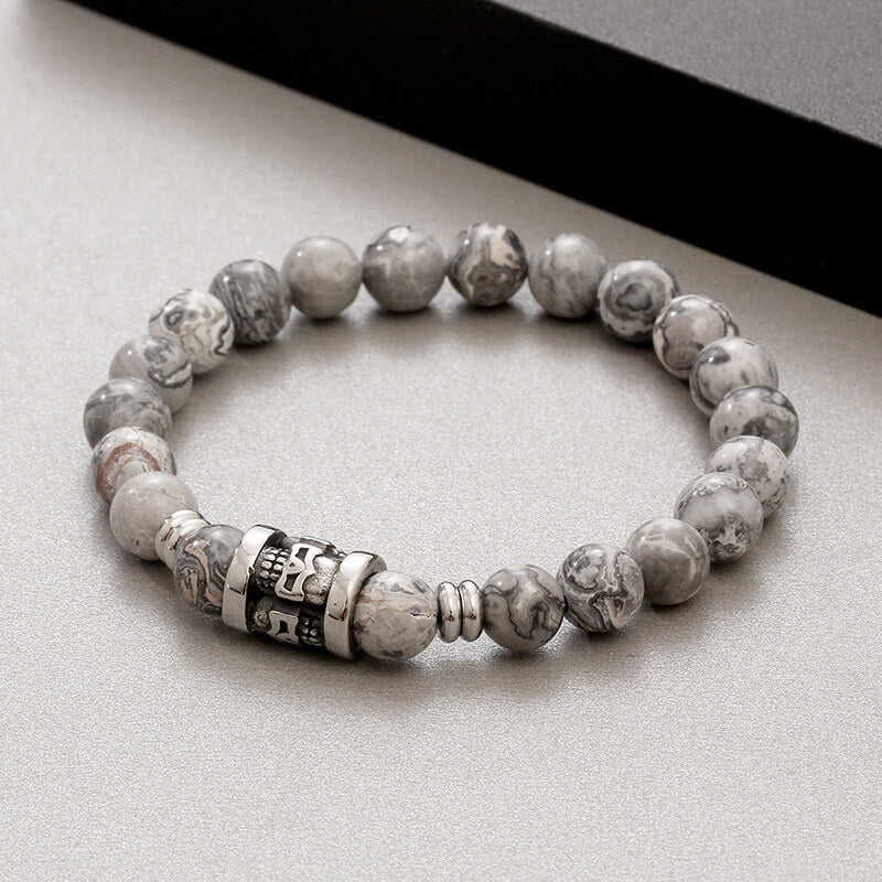 Vintage Skull Pattern Natural Stone Bracelet | Gthic.com