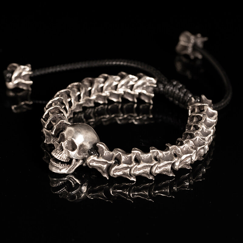 Vintage Skull Snake Bone Sterling Silver Adjustable Bracelet | Gthic.com