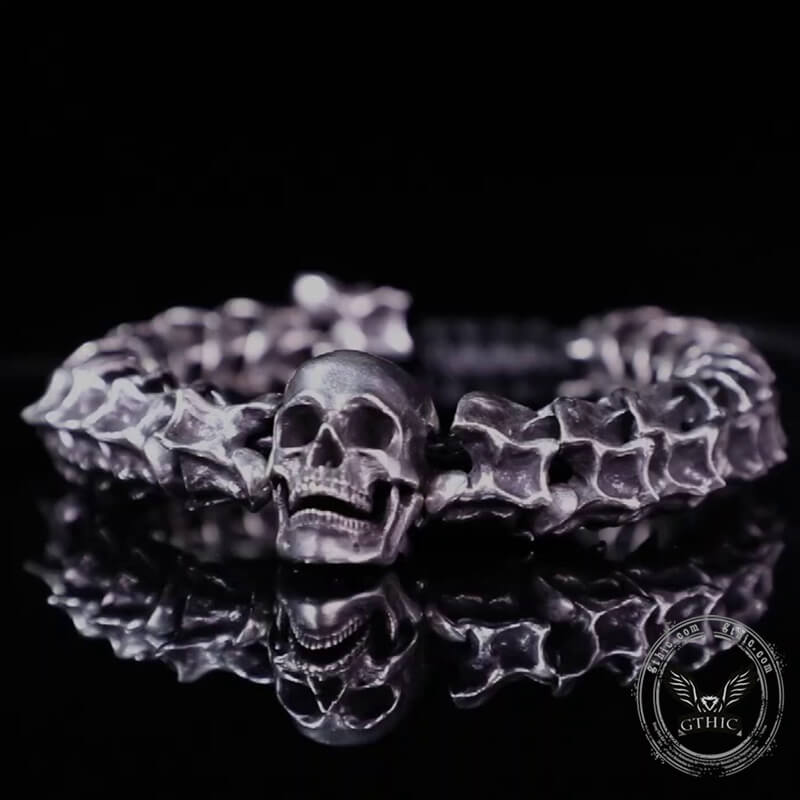 Vintage Skull Snake Bone Sterling Silver Adjustable Bracelet | Gthic.com