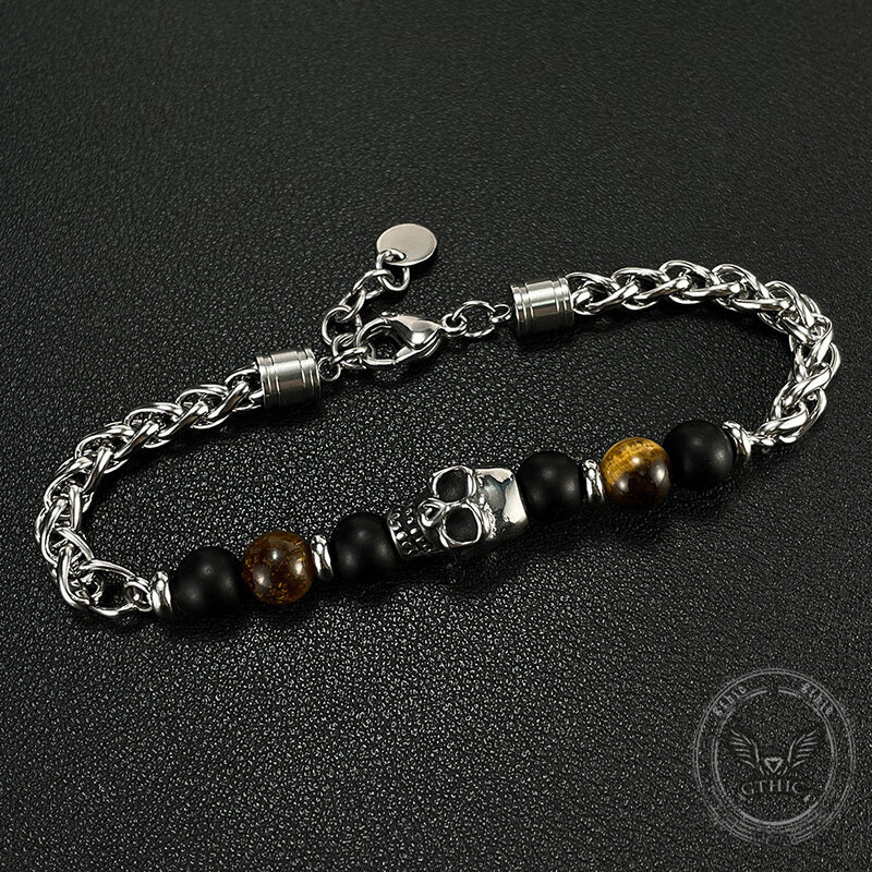 Vintage Skull Tiger Eye Stainless Steel Bracelet | Gthic.com