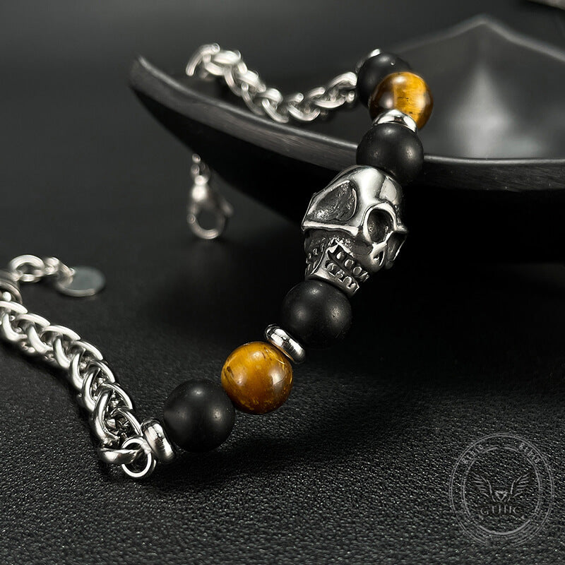 Vintage Skull Tiger Eye Stainless Steel Bracelet | Gthic.com