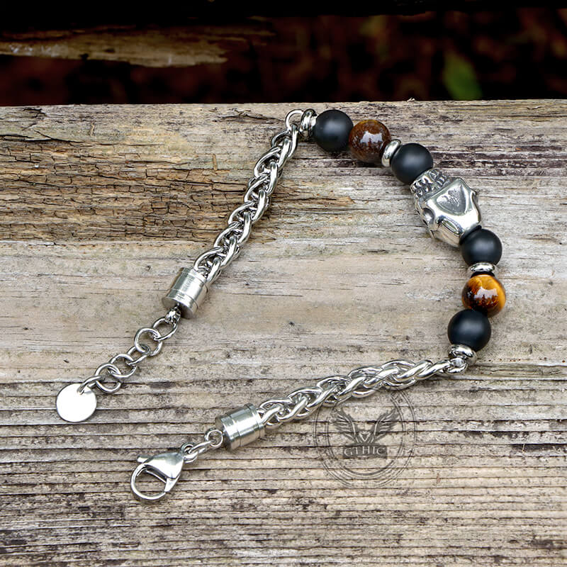 Vintage Skull Tiger Eye Stainless Steel Bracelet