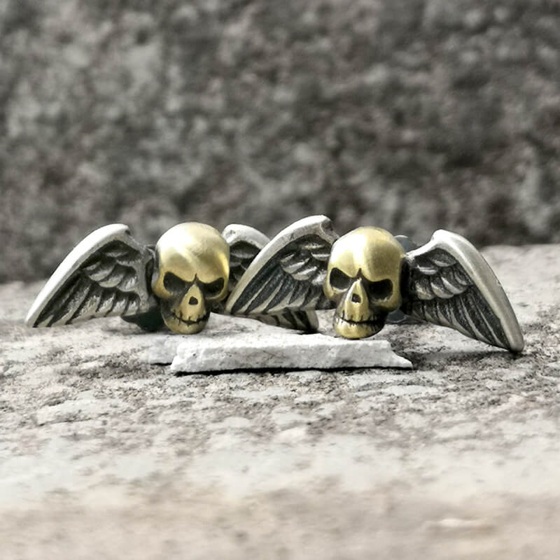 Vintage Skull Wings Sterling Silver Stud Earrings