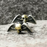 Boucles d'oreilles en argent sterling avec ailes de tête de mort vintage