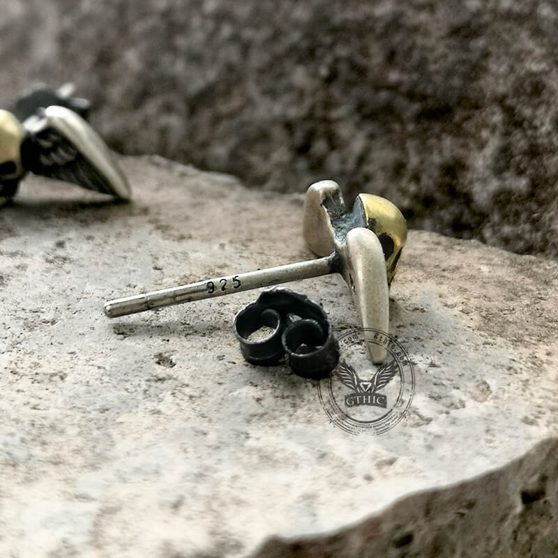 Vintage Ohrstecker aus Sterlingsilber mit Totenkopfflügeln