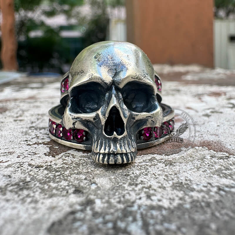 Vintage Skull Zircon-Set Knot Band Sterling Silver Ring | Gthic.com