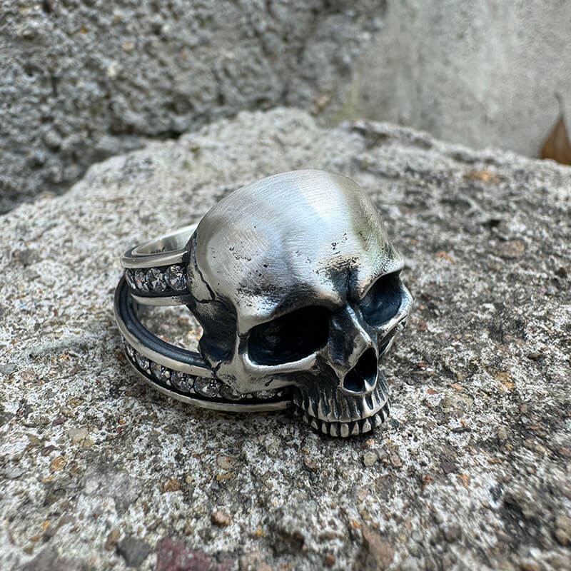 Vintage Skull Zircon-Set Knot Band Sterling Silver Ring – GTHIC