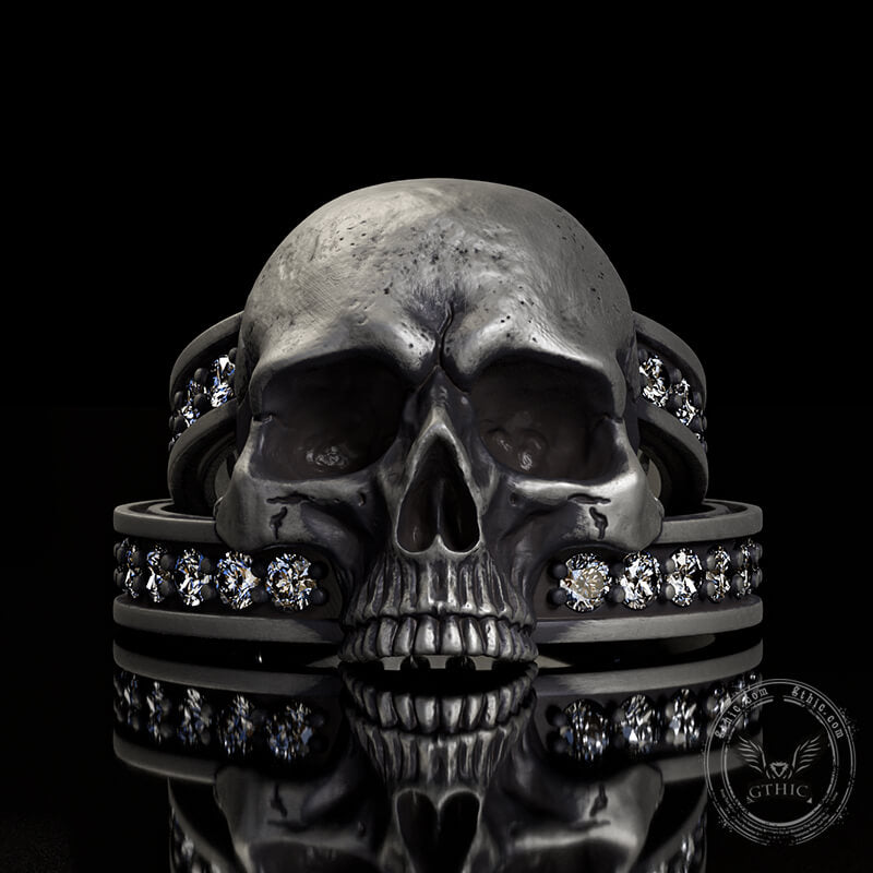 Vintage Skull Zircon-Set Knot Band Sterling Silver Ring | Gthic.com