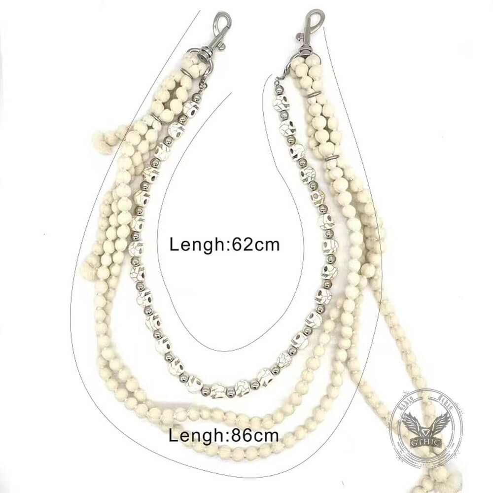Vintage Skulls Beads Cotton Cord Alloy Pants Chain
