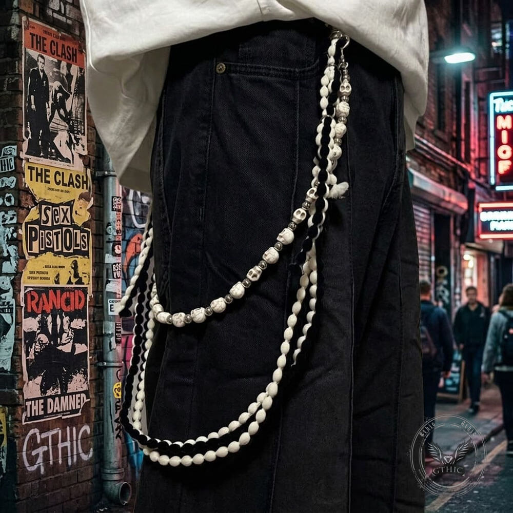 Vintage Skulls Beads Cotton Cord Alloy Pants Chain | Gthic.com