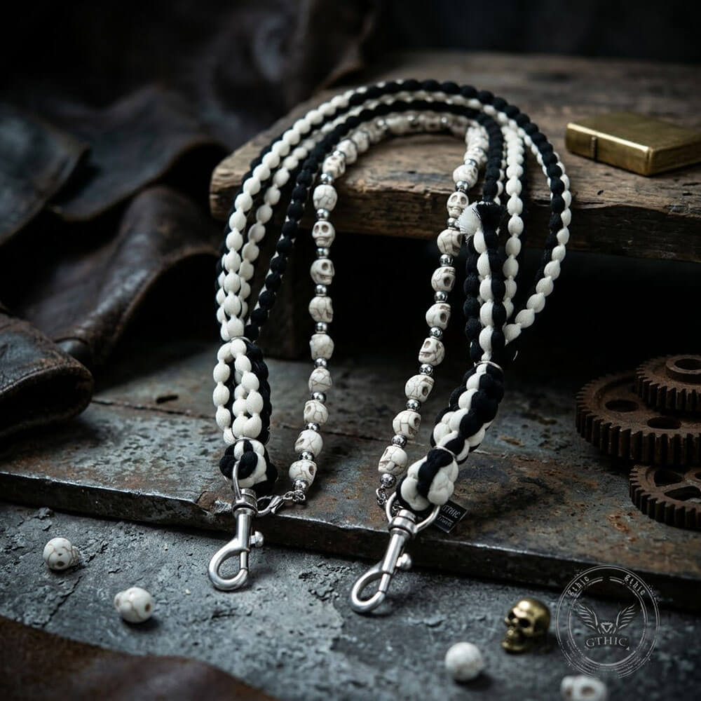 Vintage Skulls Beads Cotton Cord Alloy Pants Chain