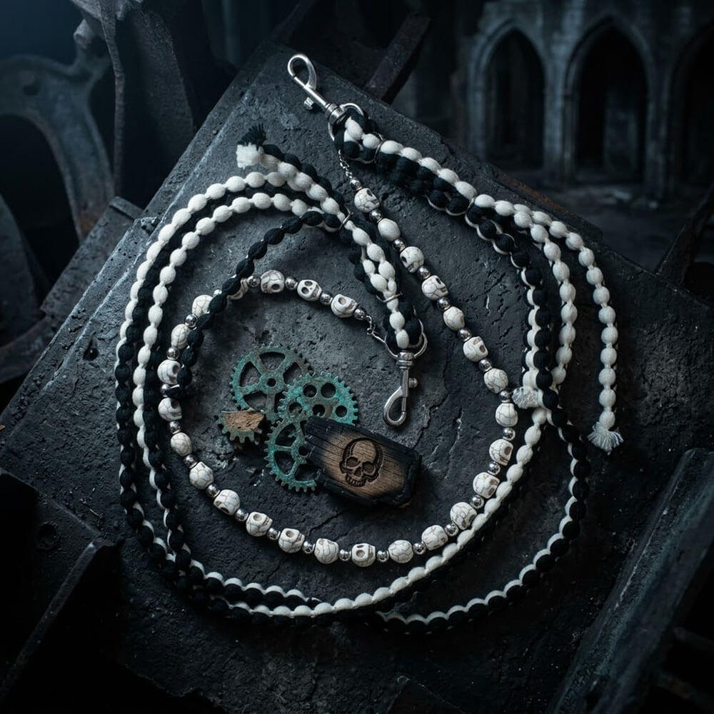 Vintage Skulls Beads Cotton Cord Alloy Pants Chain | Gthic.com