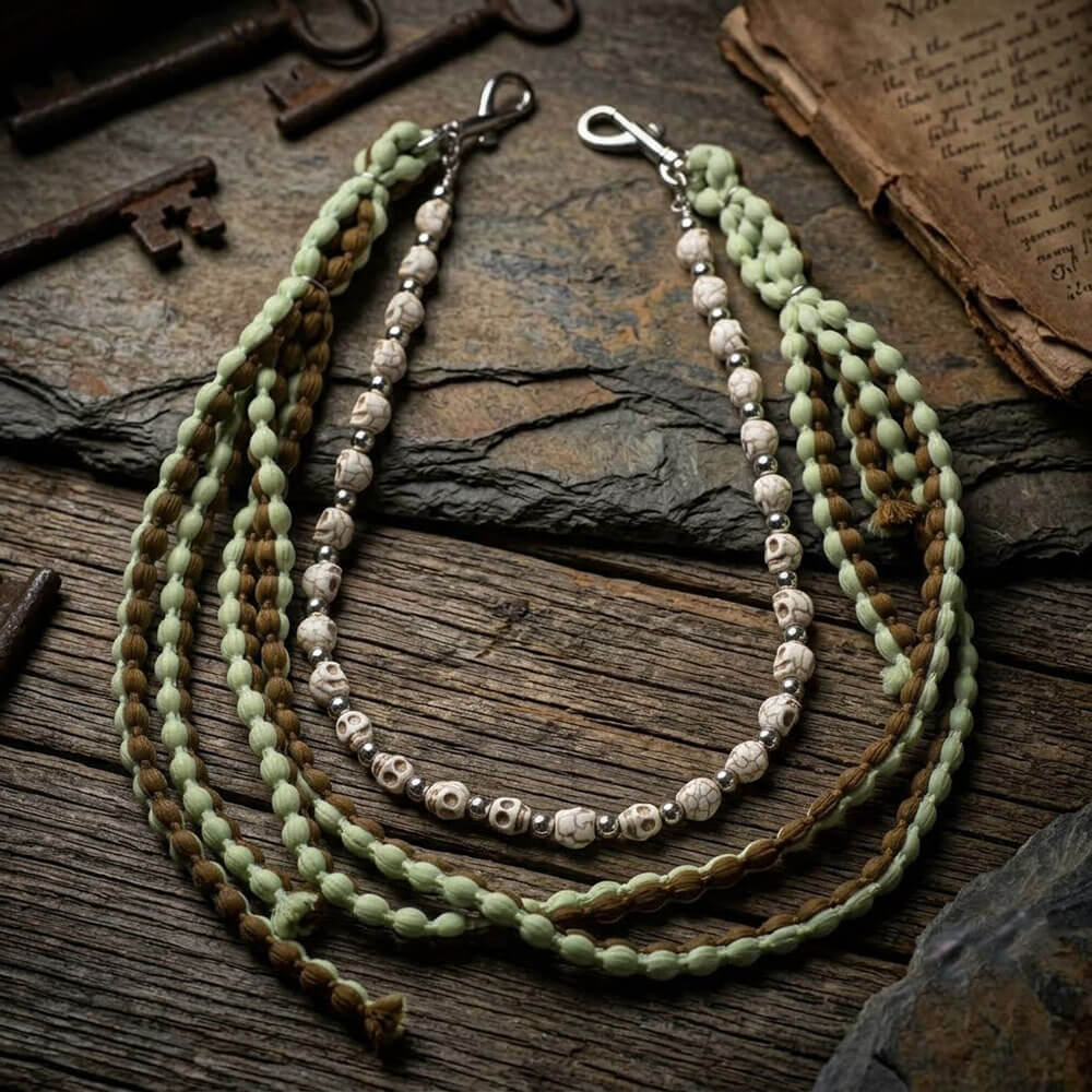 Vintage Skulls Beads Cotton Cord Alloy Pants Chain | Gthic.com