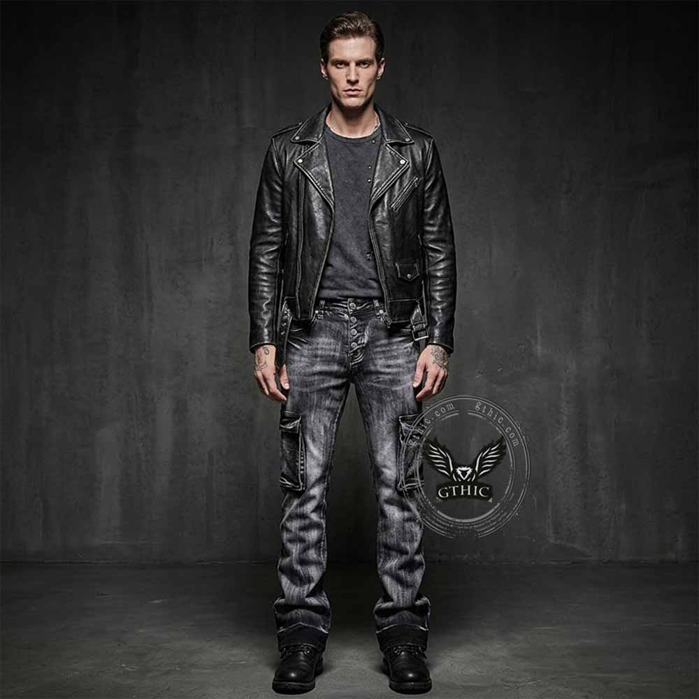 Vintage Slim Fit Flare Cotton Cargo Denim Jeans | Gthic.com