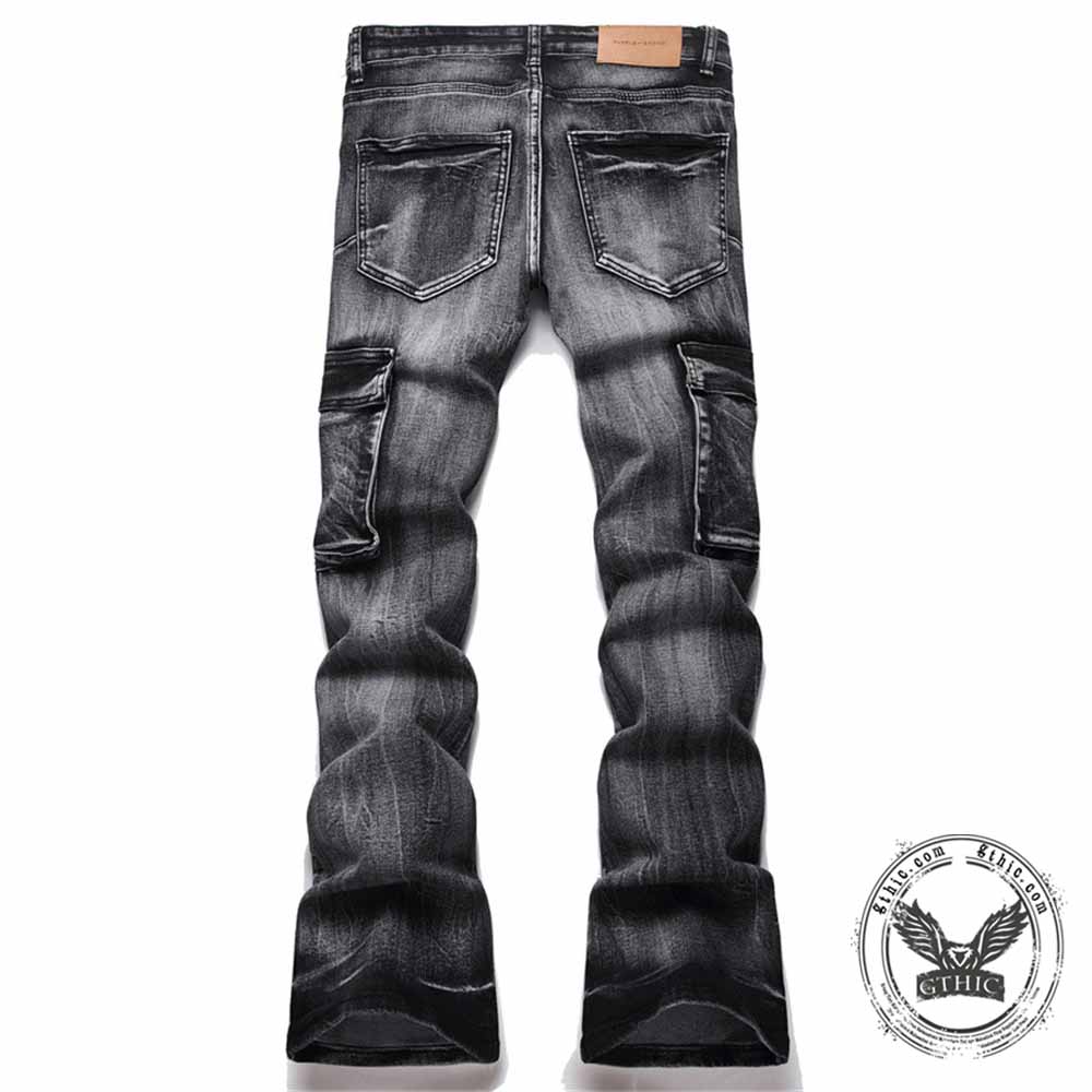 Vintage Slim Fit Flare Cotton Cargo Denim Jeans