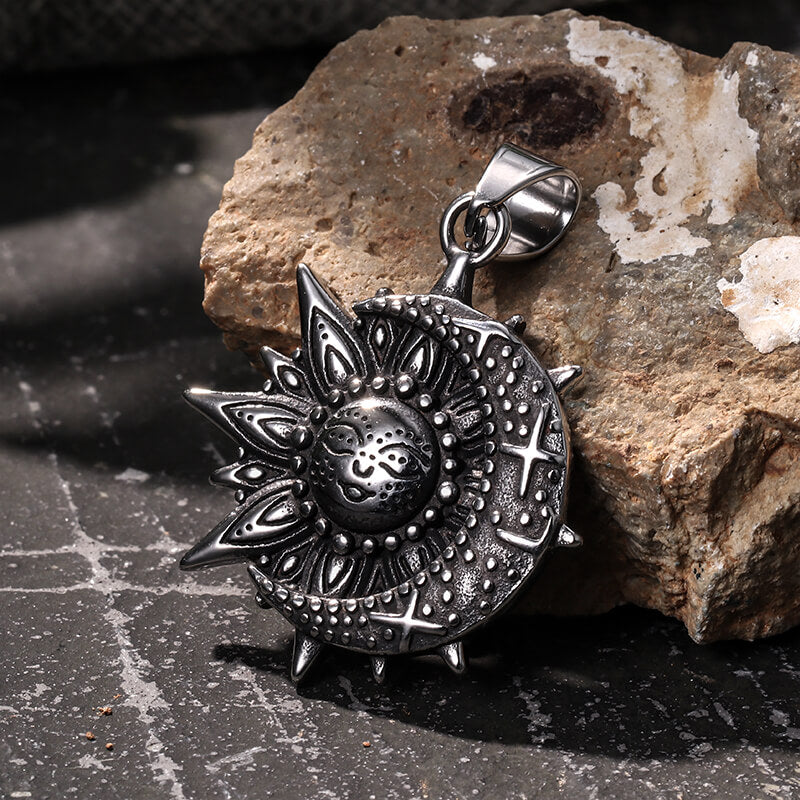 Vintage Smiley Sun Celestial Body Stainless Steel Pendant