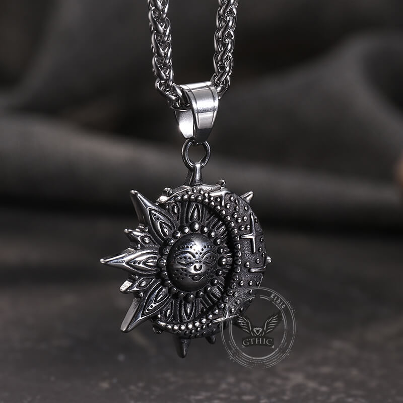 Vintage Smiley Sun Celestial Body Stainless Steel Pendant