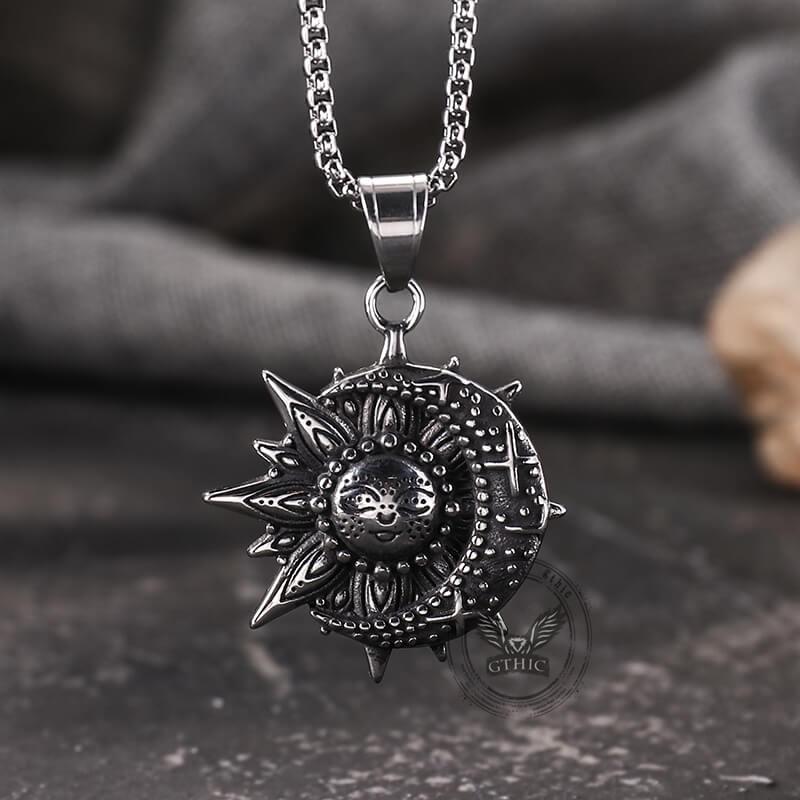 Vintage Smiley Sun Celestial Body Stainless Steel Pendant