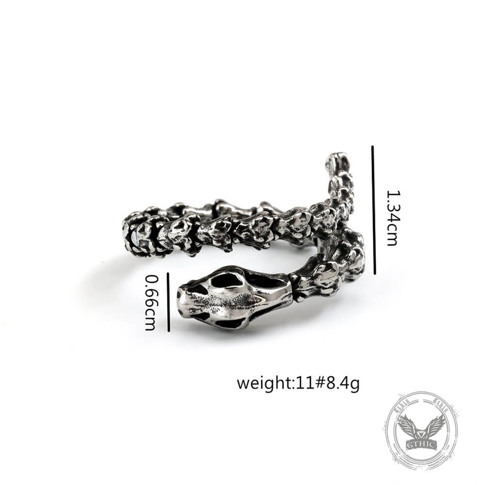 Vintage Snake Bone Stainless Steel Skull Open Ring