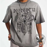 Vintage Snake Graphic Print Washed Distressed T-shirt 02 | Gthic.com