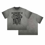 Vintage Snake Graphic Print Washed Distressed T-shirt 03 | Gthic.com