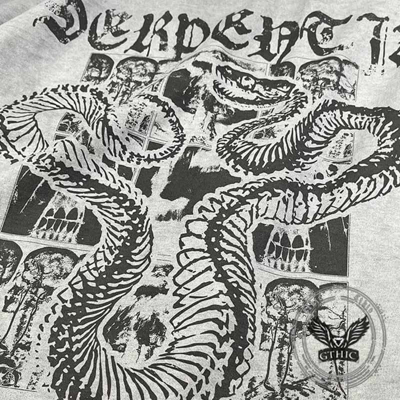 Vintage Snake Graphic Print Washed Distressed T-shirt