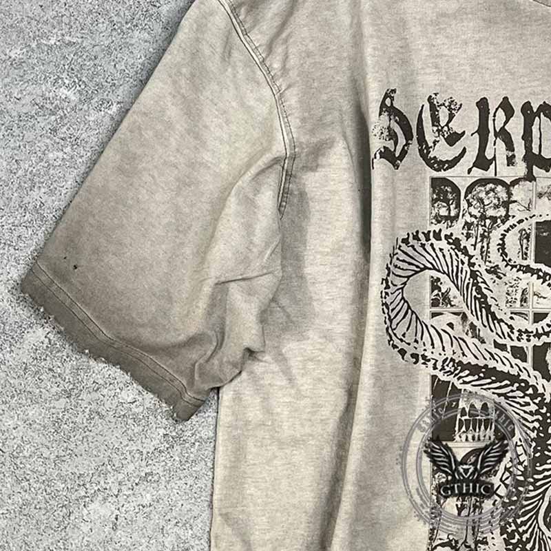 Vintage Snake Graphic Print Washed Distressed T-shirt