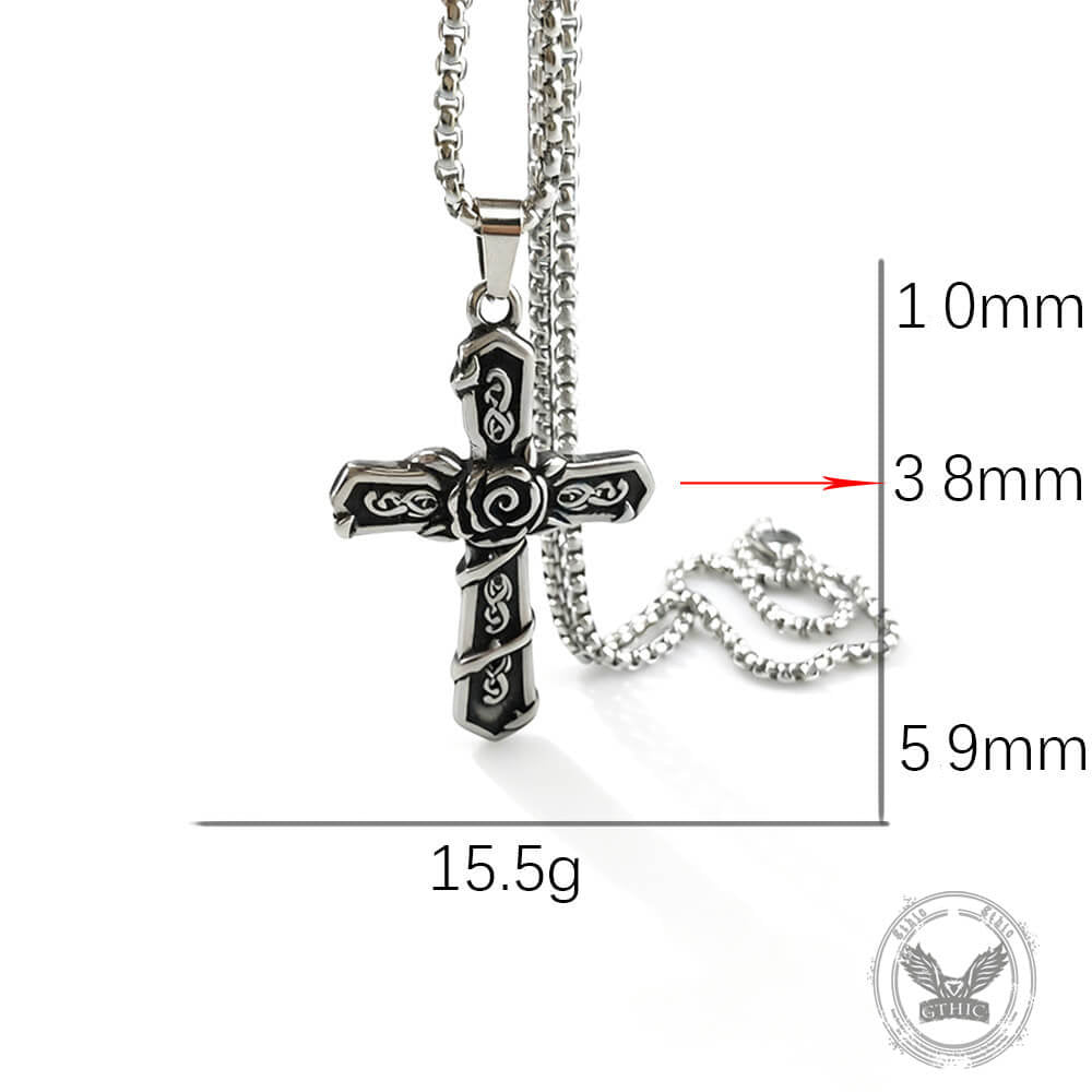 Vintage Snake Rose Cross Stainless Steel Pendant