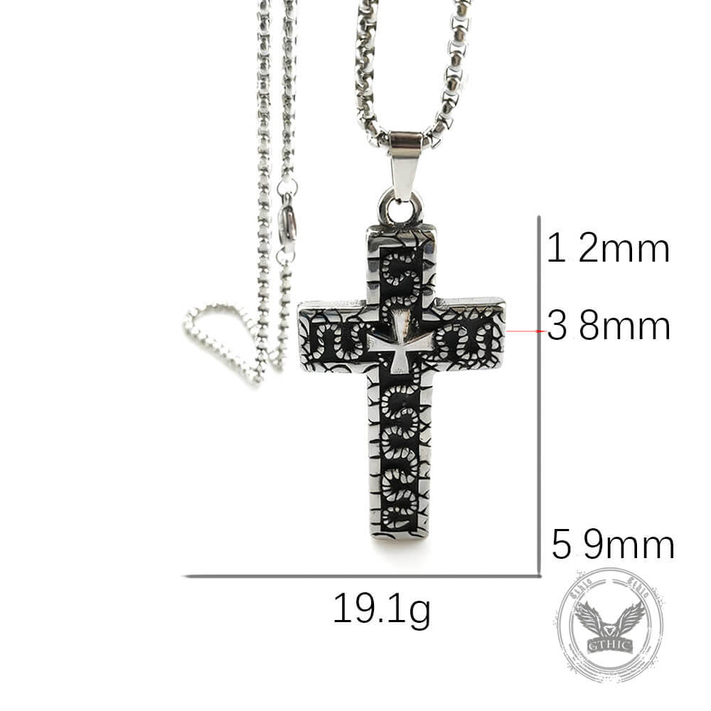 Vintage Snake Rose Cross Stainless Steel Pendant