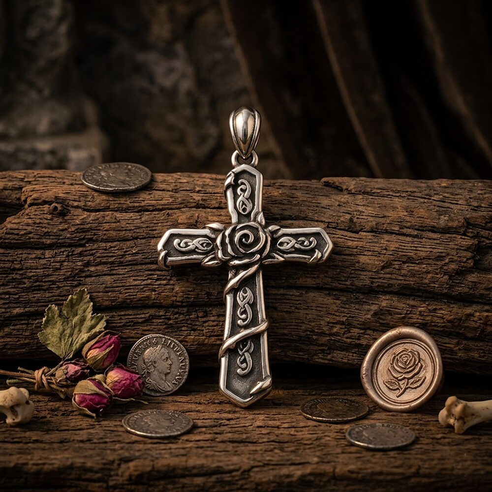 Vintage Snake Rose Cross Stainless Steel Pendant – GTHIC