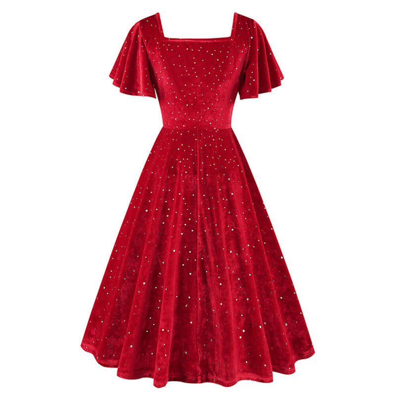 Vintage Sparkly Flutter Sleeve Ball Dress | Gthic.com