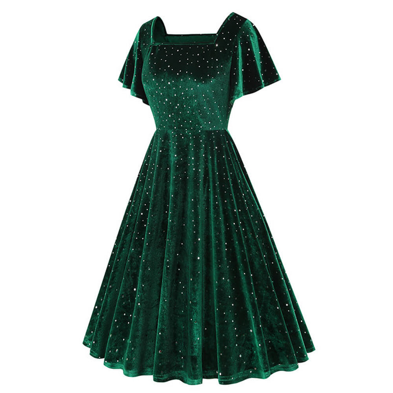 Vintage Sparkly Flutter Sleeve Ball Dress | Gthic.com