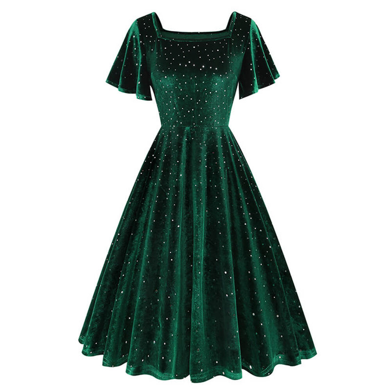 Vintage Sparkly Flutter Sleeve Ball Dress | Gthic.com