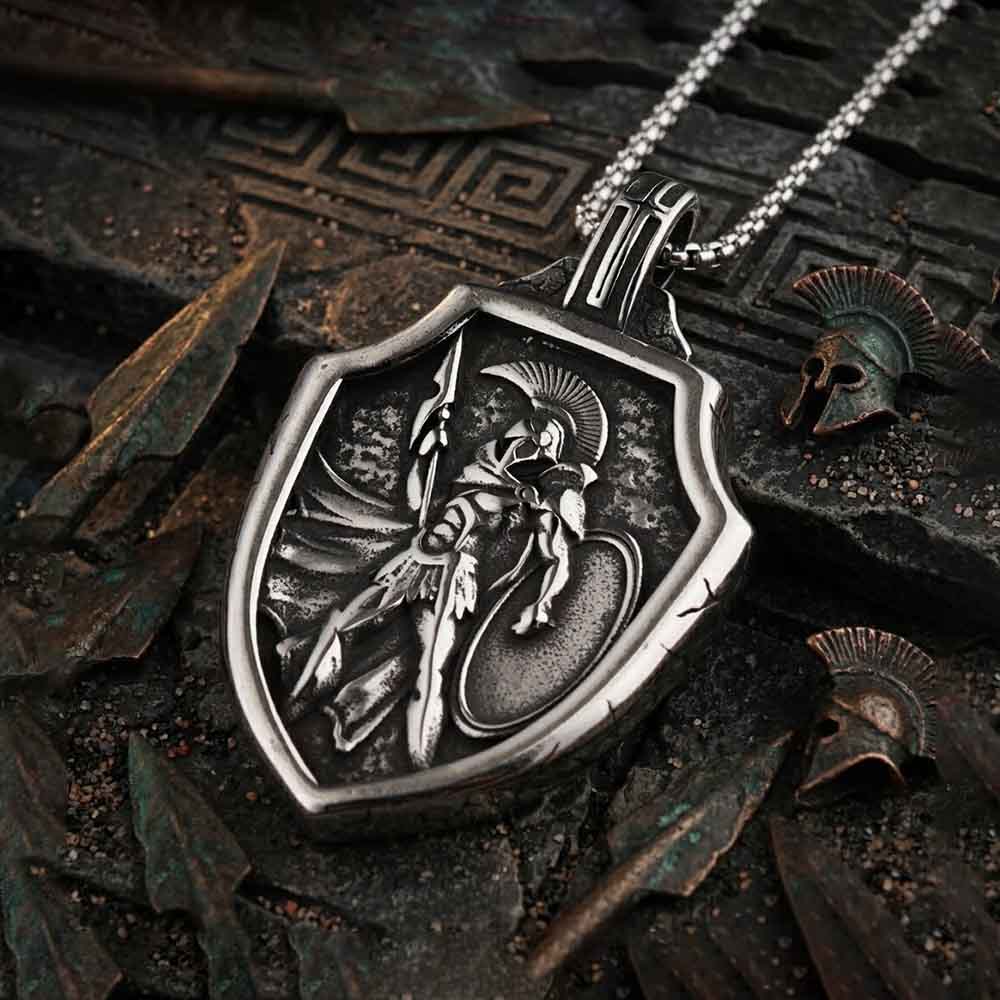 Vintage Spartan Warrior Shield Stainless Steel Pendant | Gthic.com