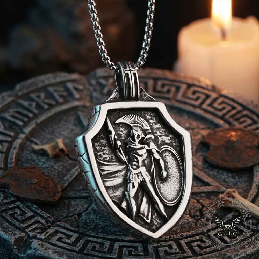 Vintage Spartan Warrior Shield Stainless Steel Pendant | Gthic.com