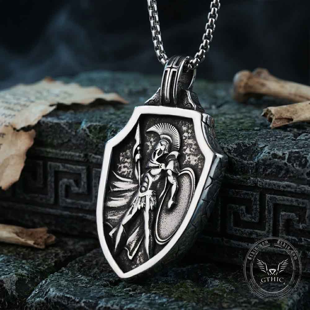 Vintage Spartan Warrior Shield Stainless Steel Pendant