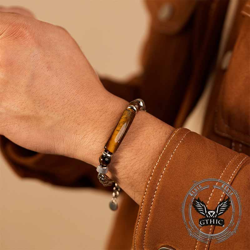 Vintage Splicing Tiger Eye Stainless Steel Bracelet 02 | Gthic.com