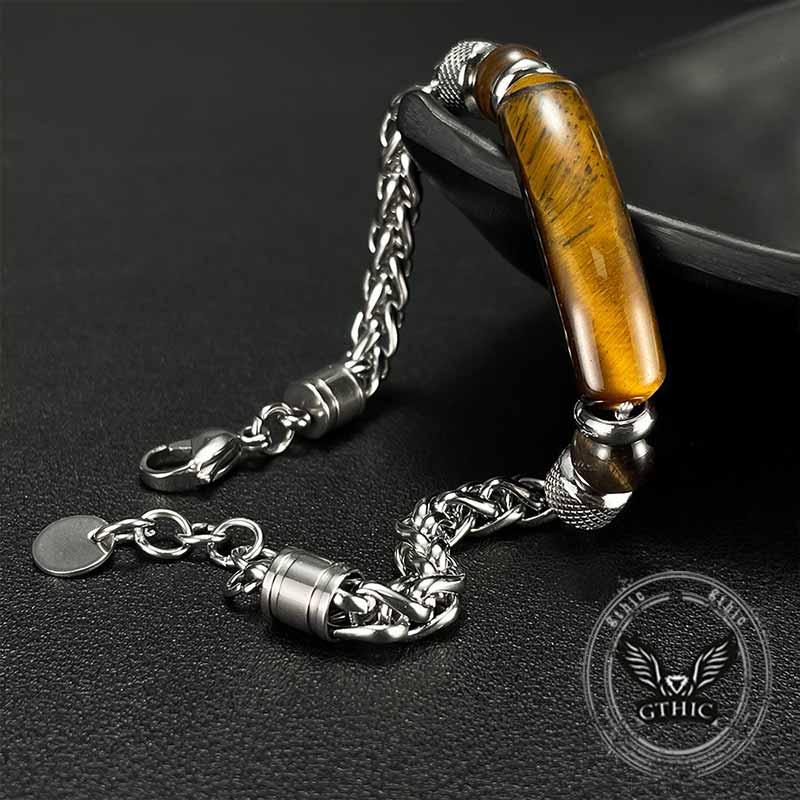 Vintage Splicing Tiger Eye Stainless Steel Bracelet 03 | Gthic.com