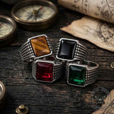 Vintage Square Gemstone Stainless Steel Biker Ring | Gthic.com