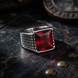 Vintage Square Gemstone Stainless Steel Biker Ring | Gthic.com