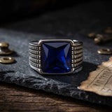 Vintage Square Gemstone Stainless Steel Biker Ring