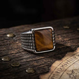 Vintage Square Gemstone Stainless Steel Biker Ring