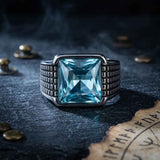 Vintage Square Gemstone Stainless Steel Biker Ring