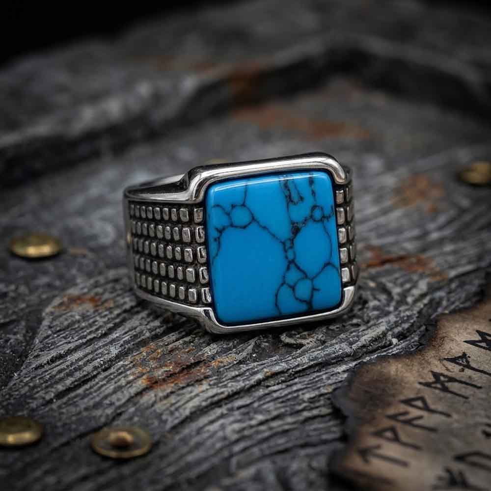 Vintage Square Gemstone Stainless Steel Biker Ring