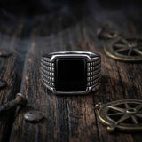 Vintage Square Gemstone Stainless Steel Biker Ring