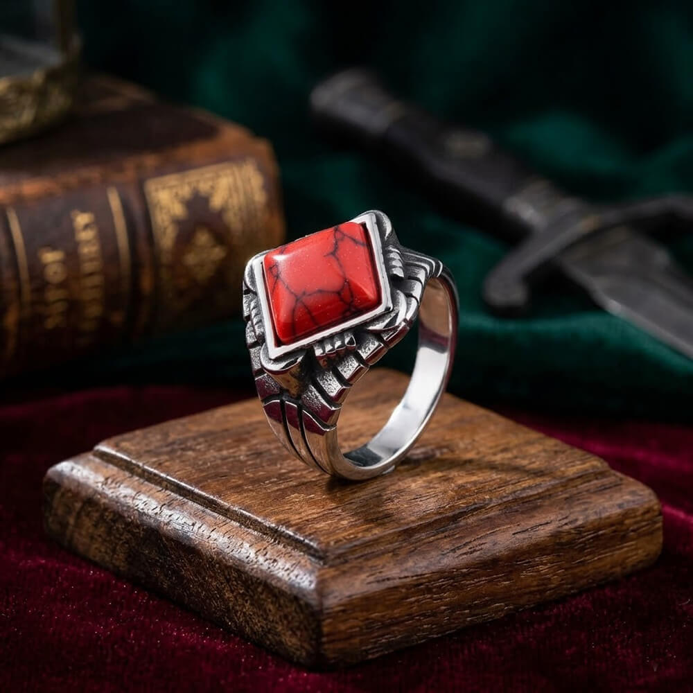 Vintage Square Gemstone Stainless Steel Versatile Ring