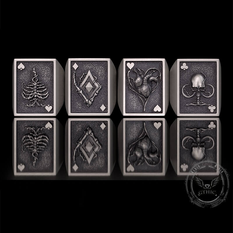 Vintage Square Skull Playing Card Sterling Silver Ring | Gthic.com