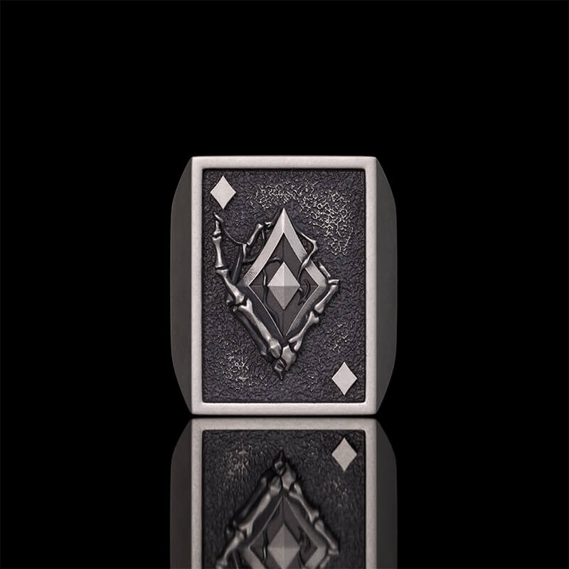 Vintage Square Skull Playing Card Sterling Silver Ring