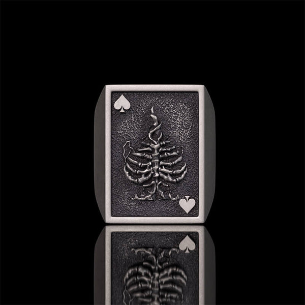 Vintage Square Skull Playing Card Sterling Silver Ring | Gthic.com